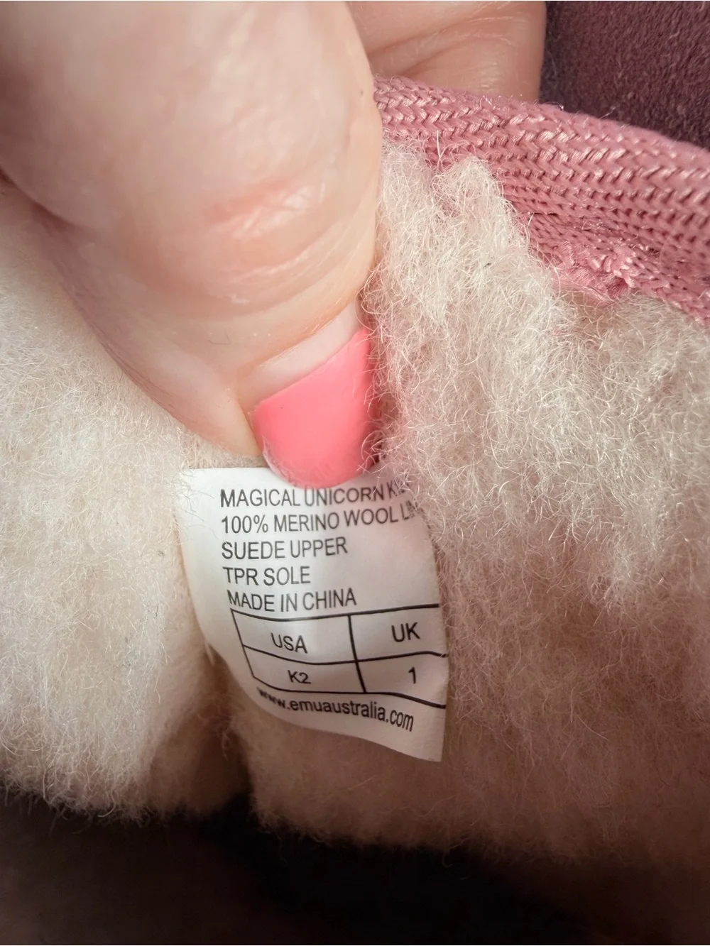 EMU Australia Magical Unicorn Merino Wool Lined Suede Boots Pink Kids K2 used